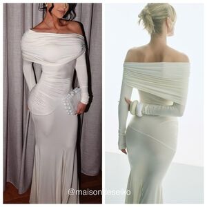 NWT Helsa Maxi Dress White Lotta Off Shoulder Long Sleeve Bridal Wedding size L